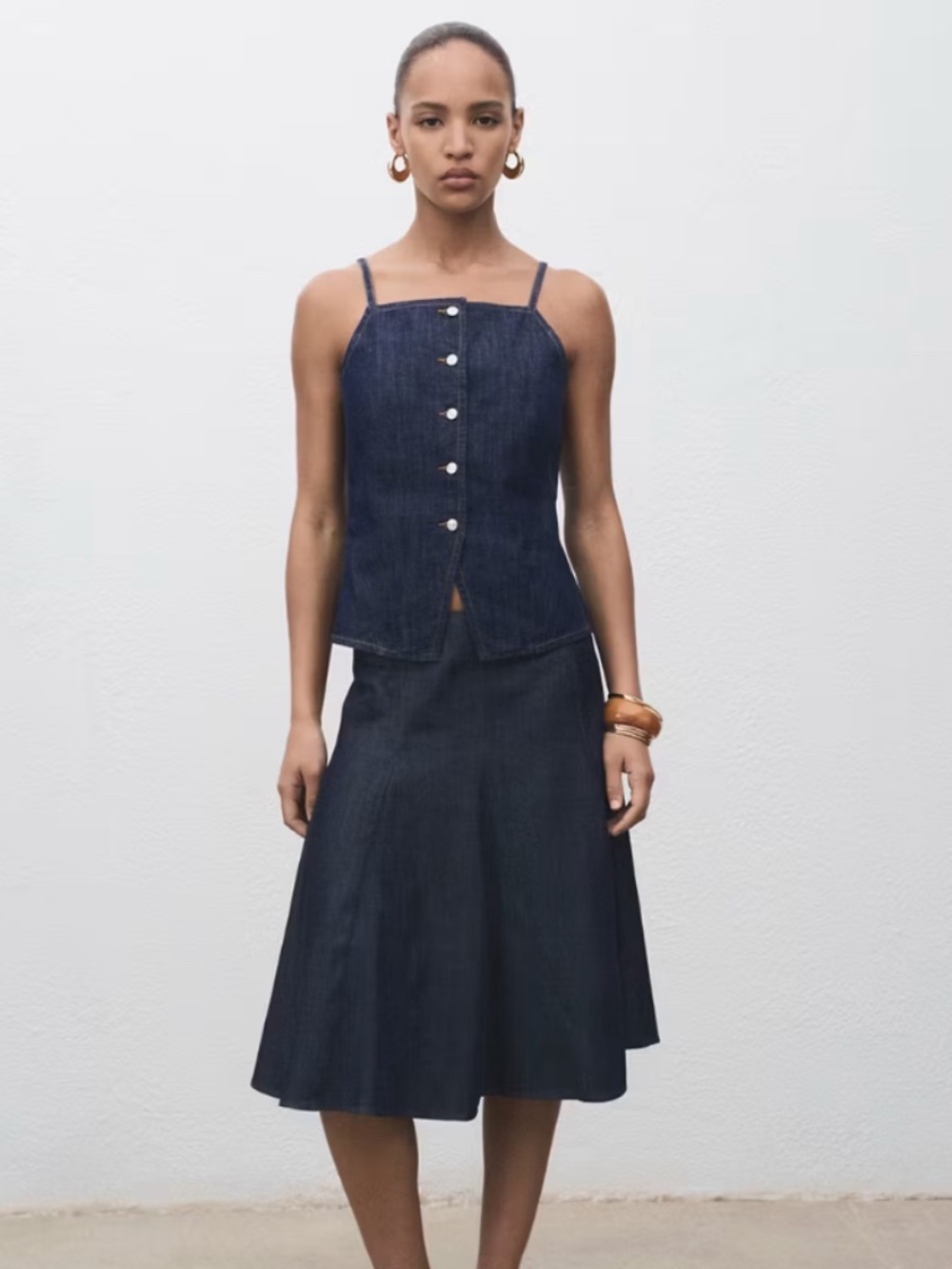 Mango Pleated Denim Skirt